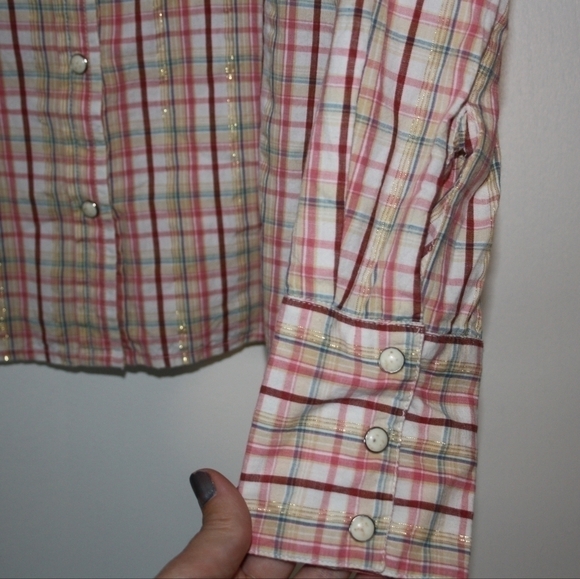 Panhandle Slim Pearl Snap cotton Button Down Large red gold neutrals - Picture 3 of 6
